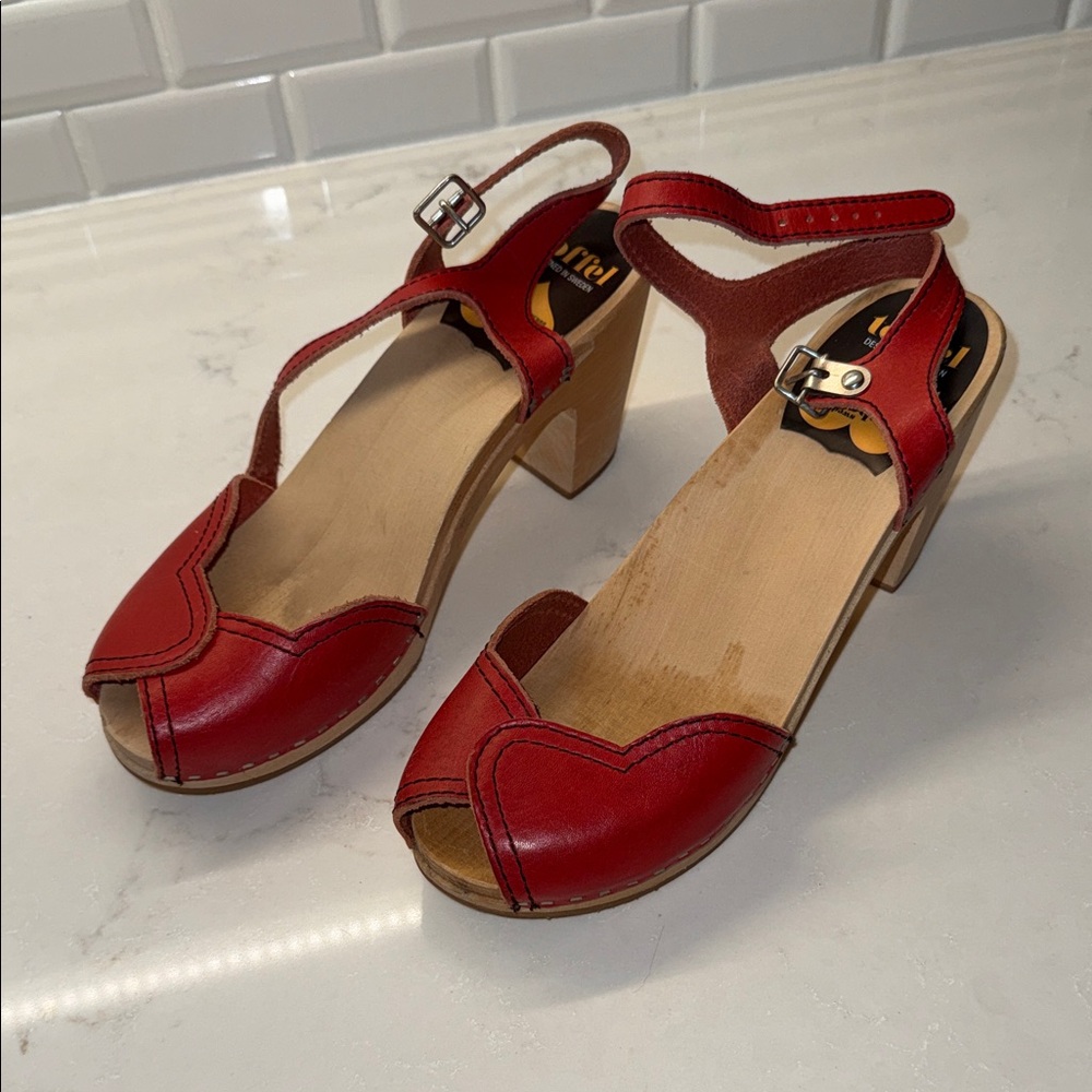 Swedish Hasbeens Red Leather Heels